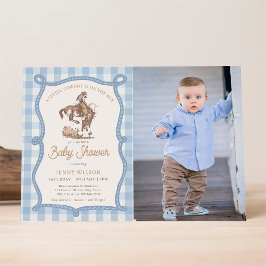 Invitación Ducha de bebé con vaquero de cuadros azules y foto