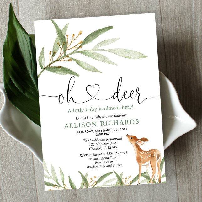Invitación Ducha de bebé con vegetación de venado neutra de g (Subido por el creador)