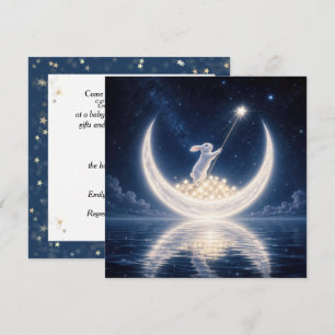 Invitación Ducha de Bebé Conejo Blanco Recolectando Estrellas