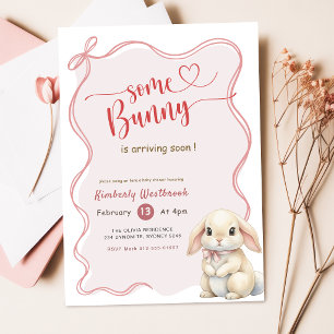 Invitación Ducha de Bebé Conejo Rosa con Lazo