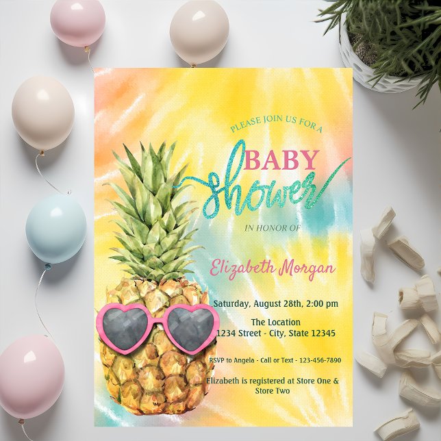 Invitación Ducha de bebé Cool Piña Tropical Tie Dye (Subido por el creador)