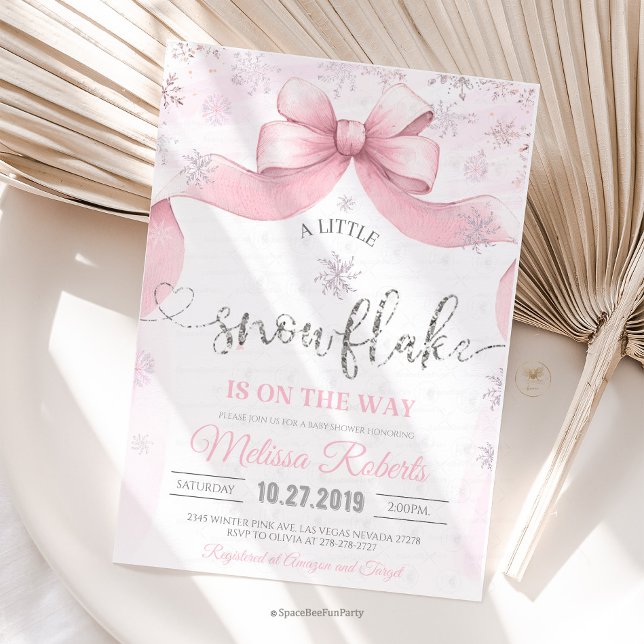 Invitación Ducha de bebé Copo de nieve  (snowflake girl, winter baby shower, baby girl shower, winter fairy baby, snow baby shower)