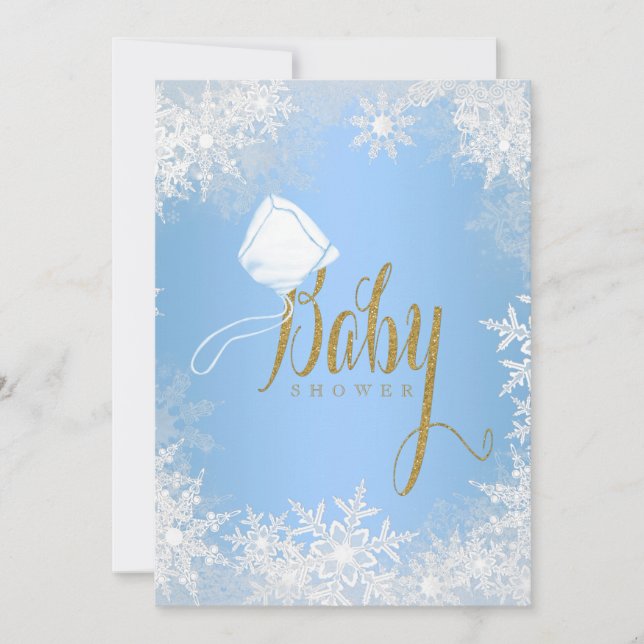 Invitación Ducha de bebé copo de nieve azul (Anverso)