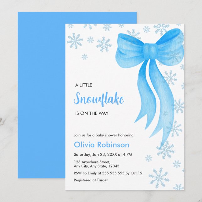 Invitación Ducha de bebé Copo de Nieve Azul de Invierno Arco (Anverso / Reverso)