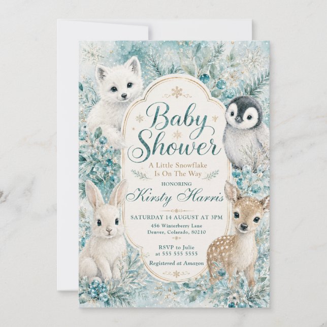 Invitación Ducha de Bebé Copo de Nieve de Invierno (Anverso)