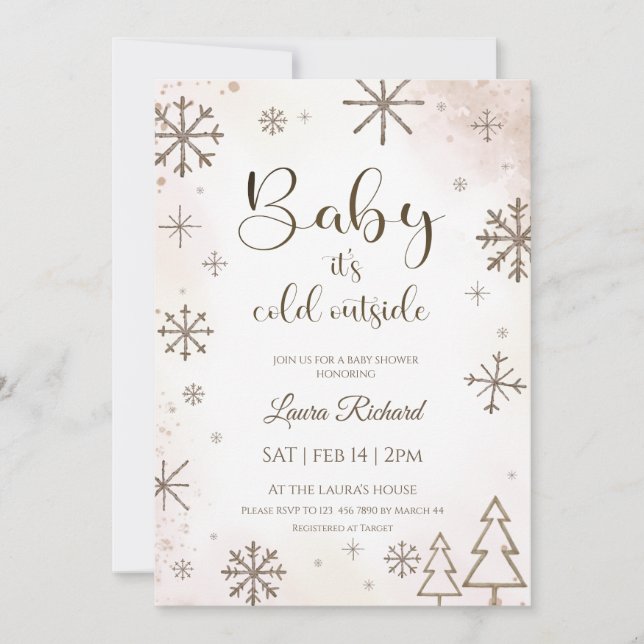 Invitación ducha de bebé copo de nieve de invierno  (Anverso)