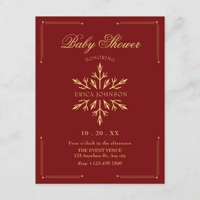 Invitación Ducha de bebé copo de nieve de Navidad (Anverso)