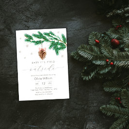 Invitación Ducha de bebé copo de nieve de pino invierno rústi