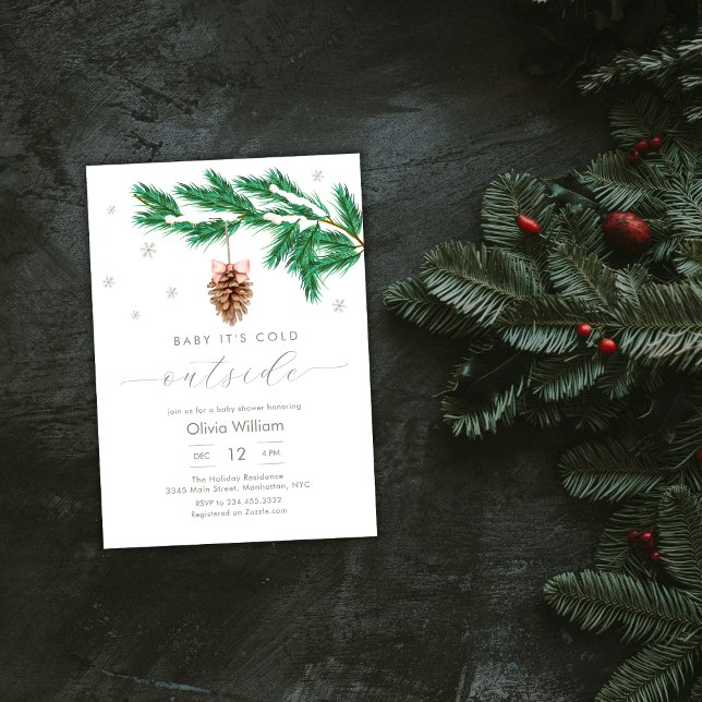 Invitación Ducha de bebé copo de nieve de pino invierno rústi (Rustic Winter Snowflake Pine cone Baby Shower Invitation)