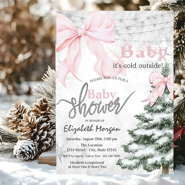 Invitación Ducha de Bebé Copo de Nieve Lazo Rosa Pino (Subido por el creador)