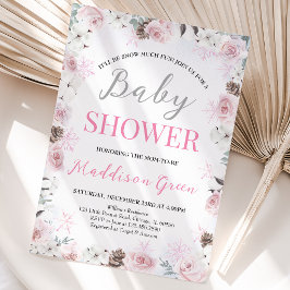 Invitación Ducha de Bebé Copo de Nieve Pequeño Floral Rosa