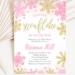Invitación Ducha de Bebé Copo de Nieve Rosa
