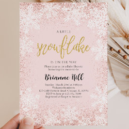 Invitación Ducha de Bebé Copo de Nieve Rosa