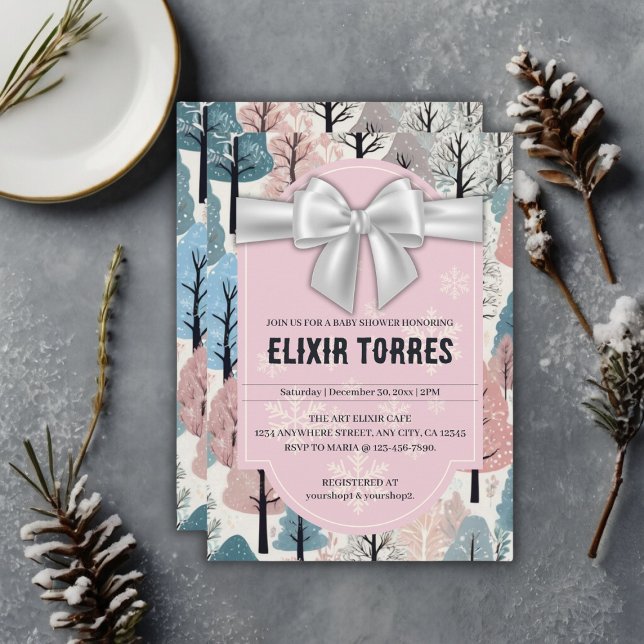 Invitación Ducha de Bebé Copos de Nieve Bosque Invernal Cinta (Subido por el creador)