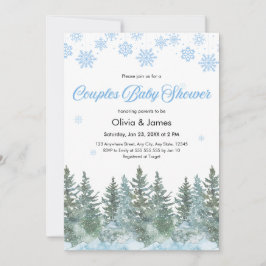 Invitación Ducha de Bebé Copos de Nieve Pino Parejas Foto 