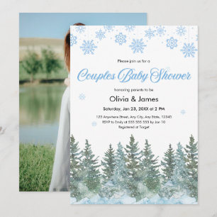 Invitación Ducha de Bebé Copos de Nieve Pino Parejas Foto