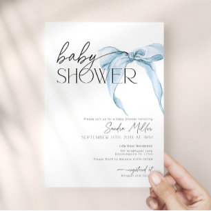 Invitación Ducha de Bebé Coqueta Polvorienta con Lazo Azul