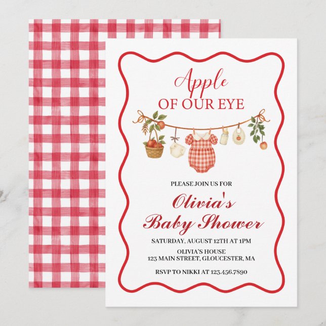 Invitación Ducha de bebé Coquette preppy con lazo rosa de man (Anverso / Reverso)