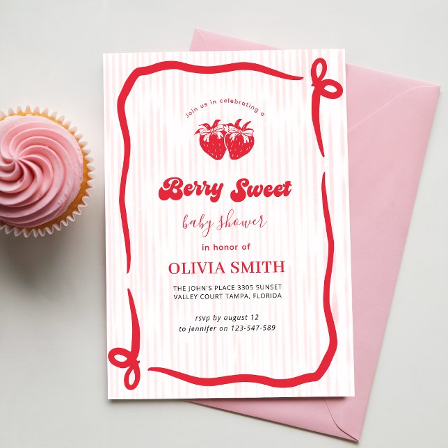 Invitación Ducha de bebé Coquette Rosa Arco de Bayas Dulces (Subido por el creador)