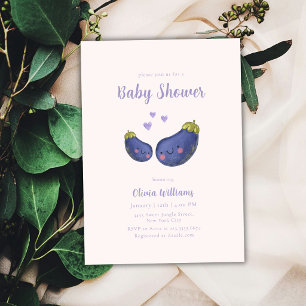 Invitación Ducha de bebé Corazón Caprichoso Berenjena Púrpura