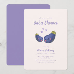 Invitación Ducha de bebé Corazón Caprichoso Berenjena Púrpura