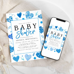Invitación Ducha de bebé Corazón de acuarela