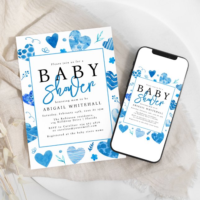 Invitación Ducha de bebé Corazón de acuarela (Subido por el creador)