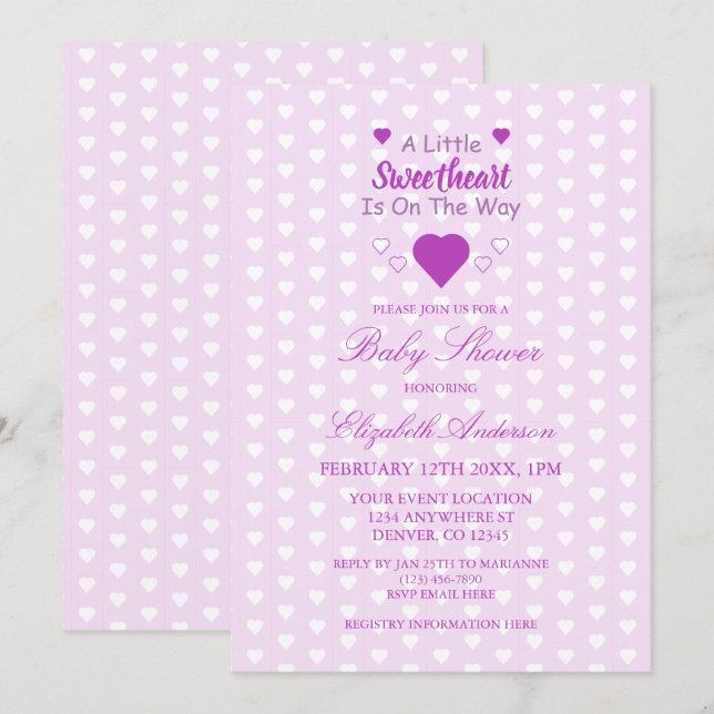 Invitación Ducha de bebé Corazón Dulce (Anverso / Reverso)