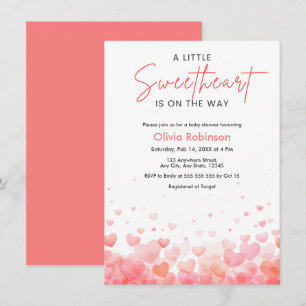 Invitación Ducha de Bebé Corazón Dulce Rosa y Rojo