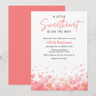 Invitación Ducha de Bebé Corazón Dulce Rosa y Rojo