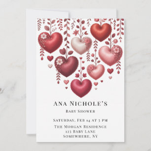 Invitación Ducha de Bebé Corazón Floral Rojo Esponjoso