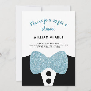 Invitación Ducha de Bebé Corbata de Cuello Azul con Brillo Es