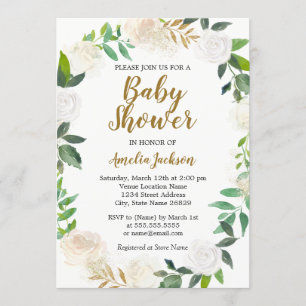 Invitación Ducha de Bebé Corona de Acuarela en Rosa Dorado