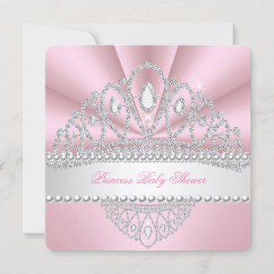 Invitación Ducha de Bebé Corona de Diamantes Perlas Rosadas P
