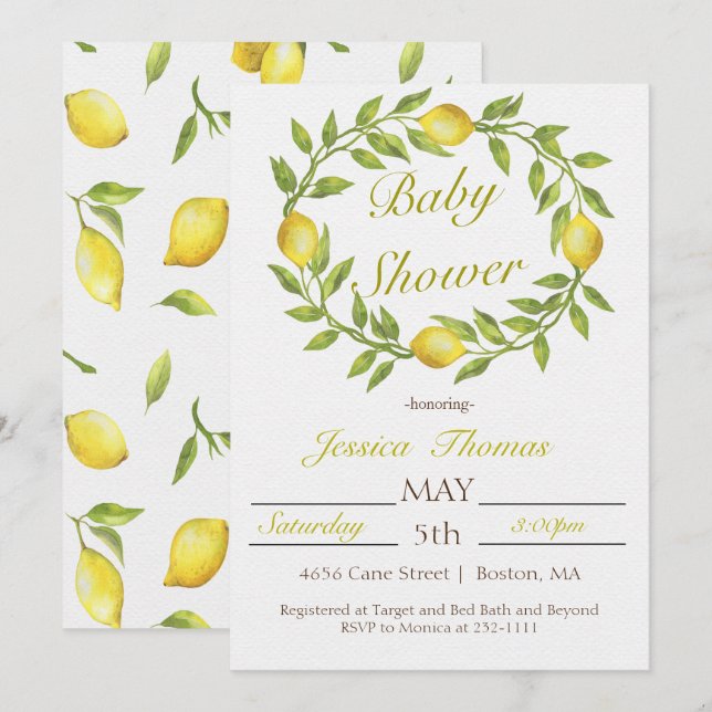 Invitación Ducha de Bebé Corona de Limón (Anverso / Reverso)