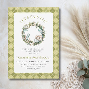 Invitación Ducha de Bebé Corona Floral de Golf Argyle Verde