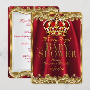 Invitación Ducha de Bebé Corona Real Regia Roja Dorada