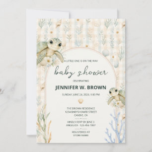 Invitación Ducha de Bebé Costera Tortuga Marina Acuarela