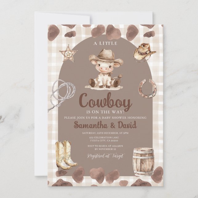 Invitación Ducha de bebé country con arco rústico  (Anverso)