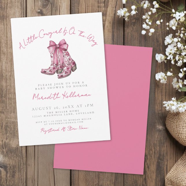 Invitación Ducha de Bebé Country Rosa Lazo (Country Pink Bow Baby Shower Invitation)