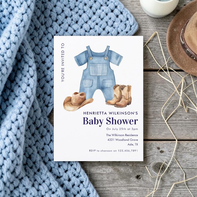 Invitación Ducha de bebé Country Western Overol Botas sombrer (Subido por el creador)