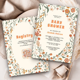 Invitación Ducha de bebé Cream Orange Groovy Wildflower