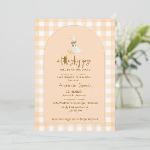 Invitación Ducha de Bebé Cuadrillé de Melocotón Ganso Pequeño