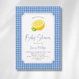 Invitación Ducha de Bebé Cuadros Azules y Limón