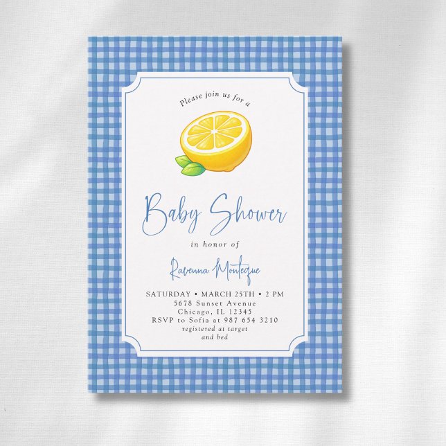 Invitación Ducha de Bebé Cuadros Azules y Limón (Subido por el creador)