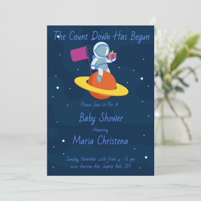 Invitación Ducha de Bebé Cuenta Regresiva Cósmica (Anverso de pie)