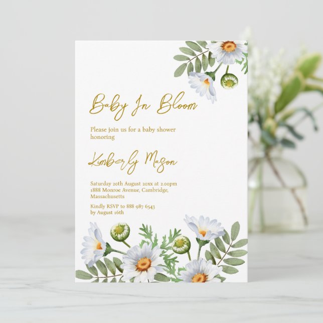 Invitación Ducha de Bebé Daisy (Anverso de pie)