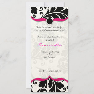 Invitación Ducha de bebé Damask en blanco y negro con color r