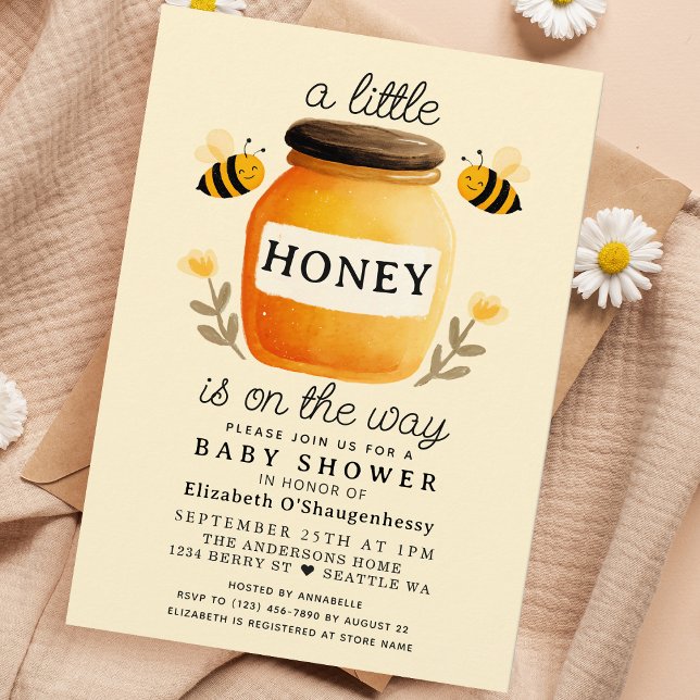 Invitación Ducha de bebé de abeja acuarela Little Honey (Subido por el creador)