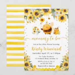 Invitación Ducha de Bebé de Abeja y Girasoles de Acuarela de 